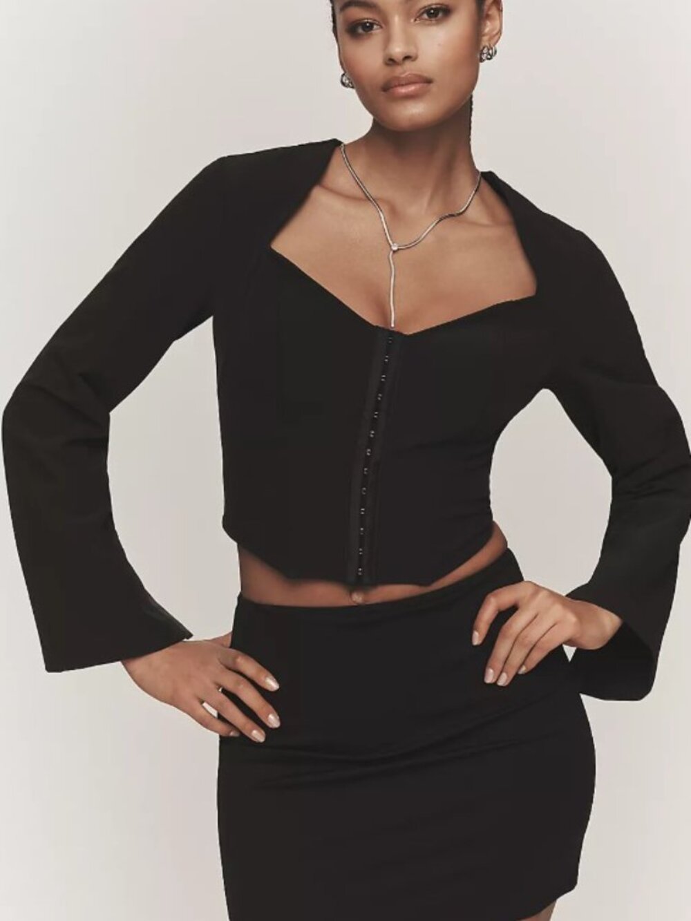 Anthropologie Black Open Back Tuxedo Top Cropped Buckle Detail XL NWT Minimal